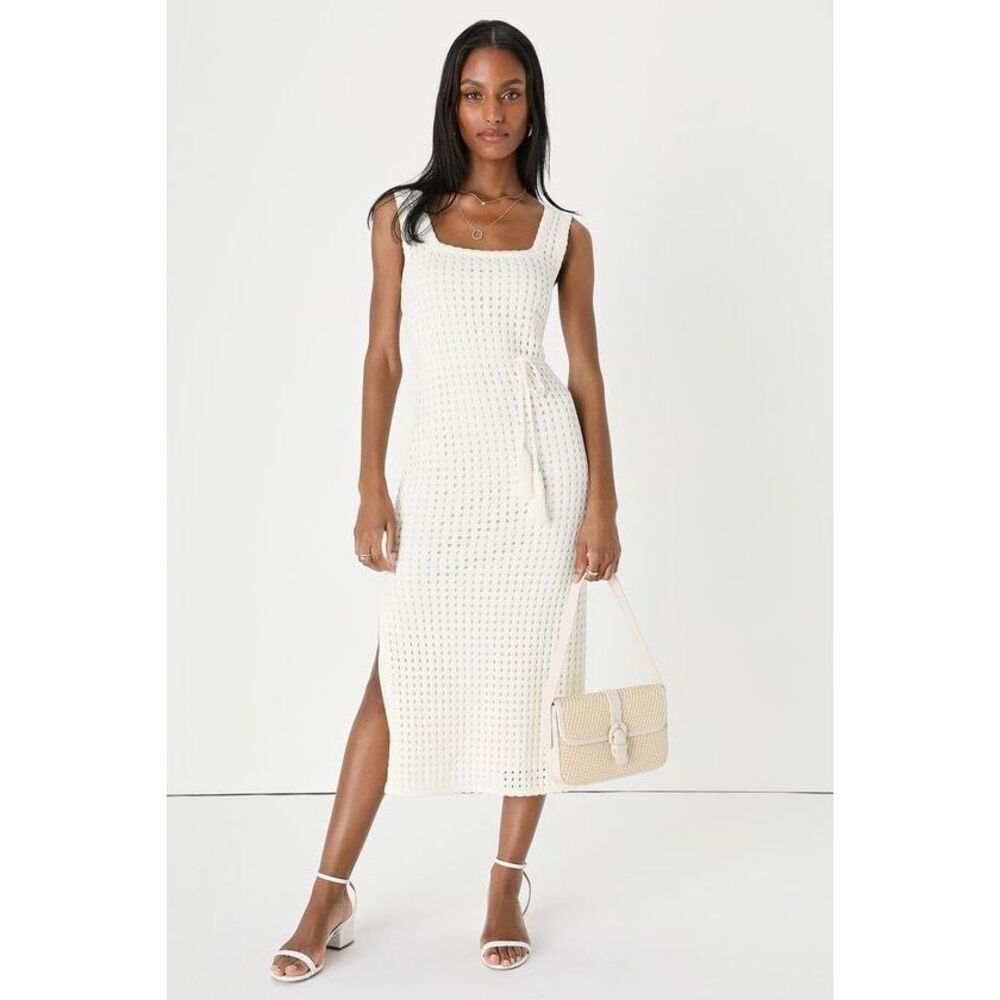 Lulu's Cream Crochet Midi Dress